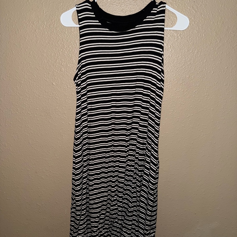 Time and Tru Black and White Striped Midi Dress